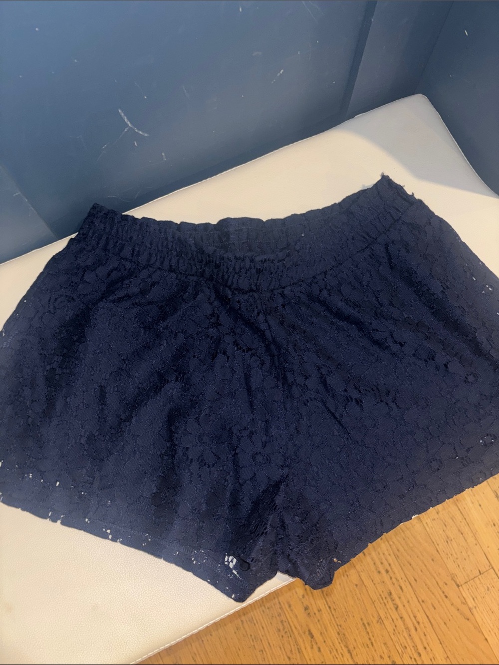 Women's‎ Navy Lace Elastic-Waist Shorts